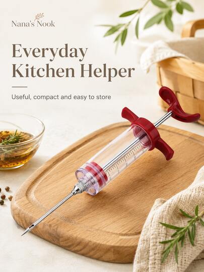 3PCS Meat Marinade Injector Syringe, 30ml Clear Scale Barrel With Stainless Steel Needle, Red BBQ Flavor Injector For Turkey, Chicken, Steak, Kitchen Cooking Tool, Kitchen Essentials & Camping Essentials