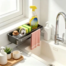 No-Drill Wall-Mounted Kitchen Sink Drain Rack, Multi-Function Cloth & Sponge Storage Organizer, Kitchen Storage Shelf - Multicolor - View 5