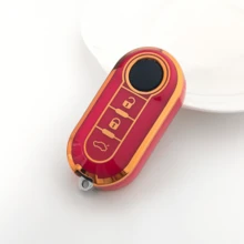 Suitable For Fiat 500/Panda/Punto/Panda 3-Button Car Key Cover, Luxury Electroplated Full Coverage Anti-Scratch Anti-Drop TPU Protective Shell, Unisex Fashion Button Style Key Fob Accessory, Car Key, Auto Accessory, Key Cover - Fiat - View 5