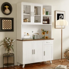 White Wooden Effect Sideboard 114 X 40 X 190 Cm - White and Brown - View 4