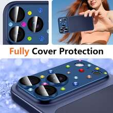 CASECOPS 1pc Blue & Orange Diamond Camera Lens Protector, Compatible With IPhone, Colorful Rhinestone Camera Lens Cover, 9H Tempered Glass With AR Anti-Reflection, Full Coverage 360° All-Around Protection, Shockproof, Scratch-Resistant, Waterproof, Fits Phone Cases, 0.2mm Ultra-Thin Fit, Easy Installation, Decorative Sapphire Coating Camera Protector Film, High-Definition Photo Quality - Colorful Diamond Blue - View 8