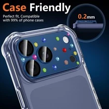 CASECOPS 1pc Blue & Orange Diamond Camera Lens Protector, Compatible With IPhone, Colorful Rhinestone Camera Lens Cover, 9H Tempered Glass With AR Anti-Reflection, Full Coverage 360° All-Around Protection, Shockproof, Scratch-Resistant, Waterproof, Fits Phone Cases, 0.2mm Ultra-Thin Fit, Easy Installation, Decorative Sapphire Coating Camera Protector Film, High-Definition Photo Quality - Colorful Diamond Blue - View 9