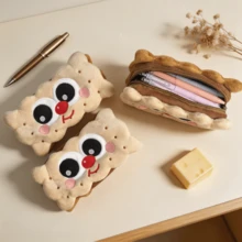 Cartoon Sandwich Plush Pencil Case, Large Capacity Soft Stationery Bag, Kawaii Makeup Storage Pouch For School Office Supplies - Cookie Pencil Case - View 7