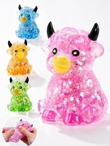 1pc Colorful Glitter Highland Cow Squishy Toy, Cute Malt Cow Squeeze Stress Relief Toy, Soft Slow Rebound Desktop Toy, Suitable For Children, Teenagers, Adults, Party Favors, Gift Bag Fillers, Classroom Prizes, Birthday Gifts - Multicolor - View 3