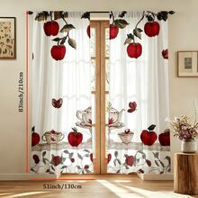 2pcs Fruit Embroidery Print Modern Curtains, 100% Polyester Fabric Durable, Suitable For Living Room, Bedroom, Kitchen, Bathroom Decor (Curtain Rods Not Included) - Multicolor - View 14