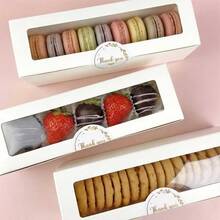 10/12/16/20/30pcs/Set Macaron Packaging Boxes With Window, Printed With "Thank You" Logo, Easy Seal Packaging Boxes, 7.3x2x2 Macaron Packaging Containers, Can Hold Multiple Small Gifts As Presents - White - View 5