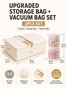 1pc Foldable Zipper Fabric Storage Bag, Large Capacity Organizer Bag With Transparent Window, Suitable For Storing Blankets, Pillows, Also Can Be Used For Holiday, Room, Home, Bedroom Decor. Home Decor. Room Decor. Household - White - View 16