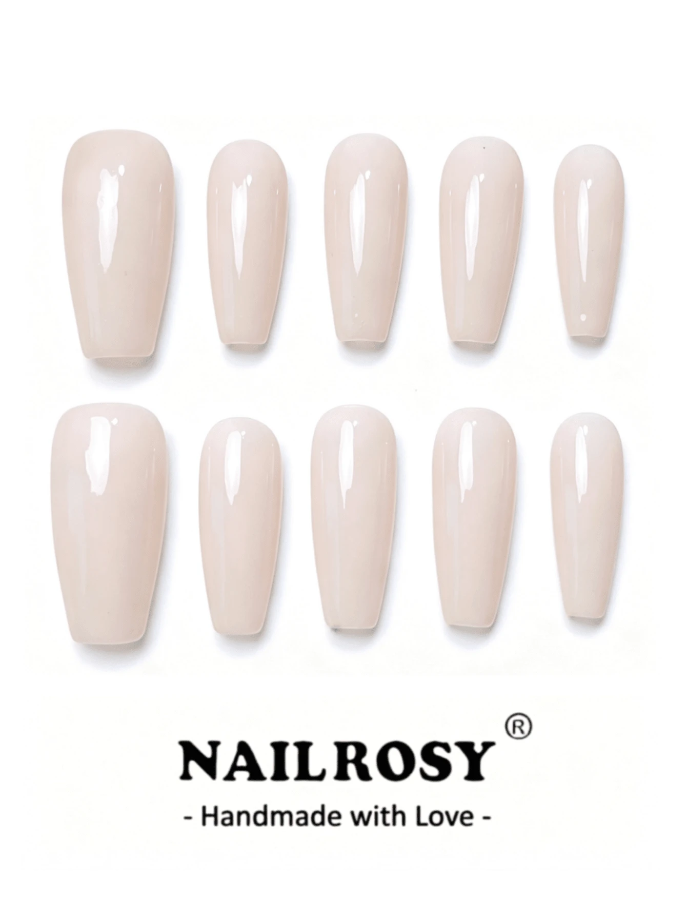 nailrosy 10片裝可穿戴美甲片 裸色米色奶粉色 素色亮面 棺材型/杏仁型 手工穿戴式假指甲