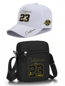 1件/2件裝「California」23號圖案印花棒球帽與斜跨包套組，街頭時尚戶外運動彎帽簷帽子與肩背包，可調節，適合日常穿著或送給朋友的禮物 - 彩色 - 查看 14