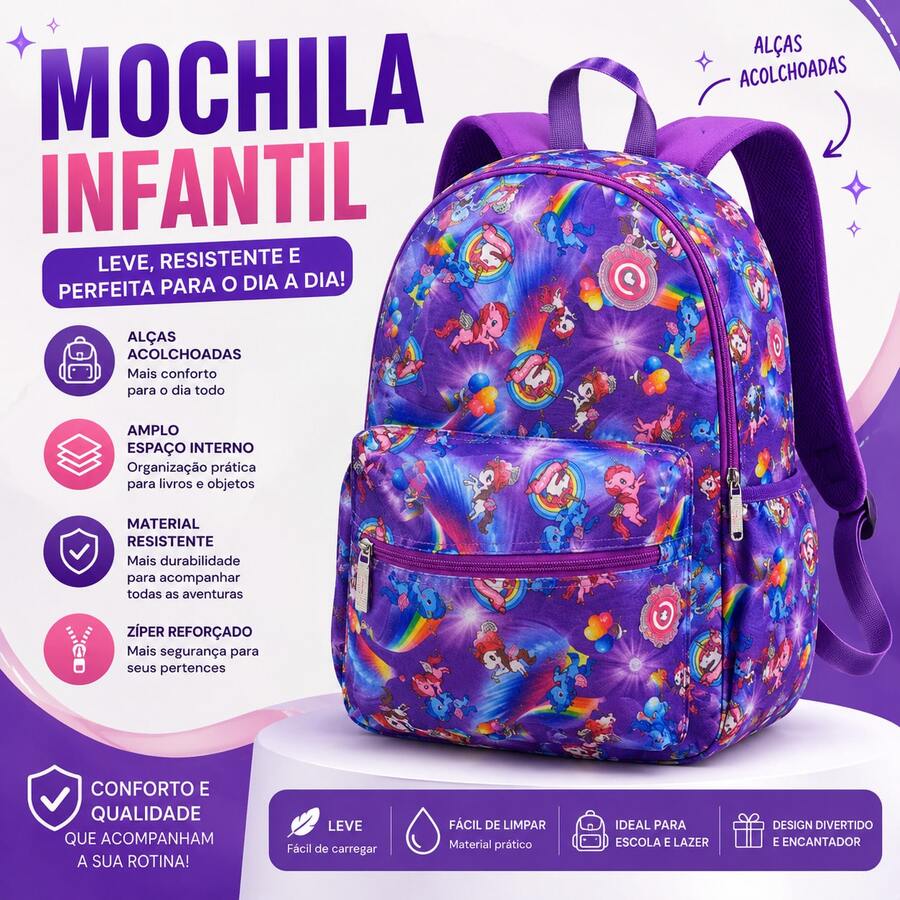 Mochila Únicornio Roxo - Roxo - Visão 1
