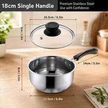 2pcs/Set (With Lid) Stainless Steel Pot, With Heat-Resistant Wooden Handle, Suitable For Induction Cooker Noodle Cooking, Non-Slip Wooden Handle, Even Heating Bottom, Suitable For Dorm, Office, RV, Small Kitchen And Single Person Cooking - View 15