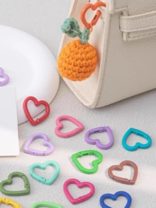 8/16pcs Random Color Heart-Shaped Spring Keychain Clips - Bag, Wallet, Handbag Key Ring Hooks - DIY Handmade Clips, Valentine's Day Accessories - Multicolor - View 8
