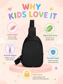 XD Fashionable Children's Solid Color Mini Chest Bag, Nylon Zipper Design, Unique Shape, Can Be Used As Multi-Functional Shoulder Bag/Crossbody Bag, Suitable For Outdoor Activities, Entertainment, Commuting And Other Occasions, Perfect Gift For Kids - Multicolor - View 2