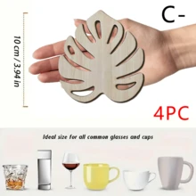 4pcs/Set Monstera Leaf Wood Coasters, Heat-Insulating And Non-Slip To Protect Tabletops, Home, Kitchen, And Dining Table Decorations, Bohemian Style Drink Mats. - Multicolor - View 12