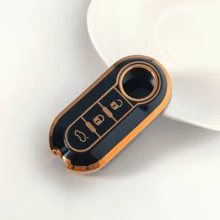 Suitable For Fiat 500/Panda/Punto/Panda 3-Button Car Key Cover, Luxury Electroplated Full Coverage Anti-Scratch Anti-Drop TPU Protective Shell, Unisex Fashion Button Style Key Fob Accessory, Car Key, Auto Accessory, Key Cover - Fiat - View 9