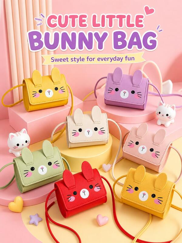 XD 1pc PU Magnetic Buckle Fashion Cartoon Rabbit 3D Ear One Shoulder Crossbody Bag, Cute Mini Children's Coin Purse, Suitable For Various Occasions, Comfortable Shoulder Strap, Multi-Functional And Versatile, Perfect For Outdoor Activities, Play, Commuting, Ideal Gift For Kids