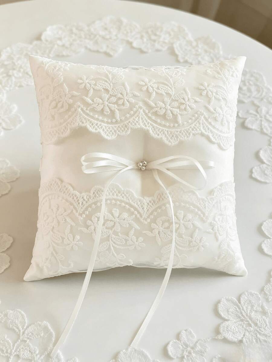 Wedding Ring Pillow Lace Pearl Ivory Bearer Cushion For Your Perfect Wedding Party - Lace Ring Pillow - View 1