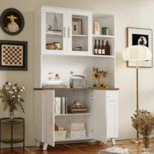 White Wooden Effect Sideboard 114 X 40 X 190 Cm - White and Brown - View 3