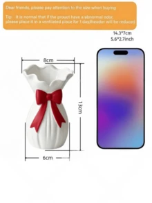 Elegant White Vase With Red Bow, Suitable For Hydrangea, Peony, Rose Bouquets, Modern Home Decor, Tabletop Centerpiece, Wedding Gift, Living Room Accent, Fashionable Style - Multicolor - View 11