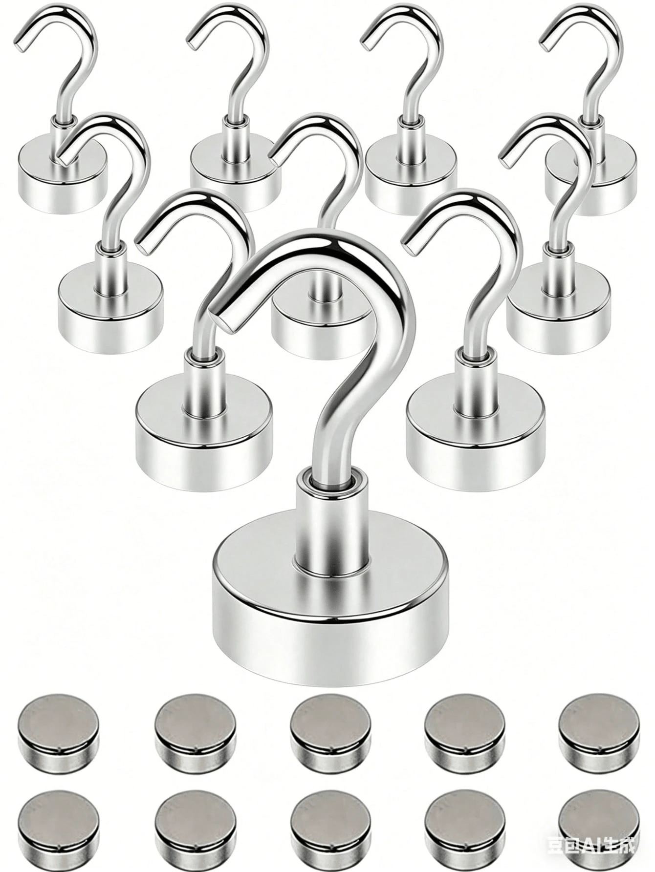 1/5/10/20pcs Heavy Duty Strong Magnetic Hooks, No Drilling Required, Can Hang Magnets And Adhesives, No Nails Needed For Hanging, Suitable For Refrigerator, Kitchen, Grill, Garage And Storage Space. Damage Free Wall Magnetic Hooks, Heavy Duty Magnetic Hooks, Refrigerator Fishing Magnet Nails, Ultra-Strong Magnetic Hooks.