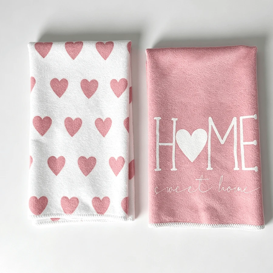 2/4Pcs Heart Print Kitchen Towels, Pink Heart & HOME Pattern Decor Hand Towels For Cooking Baking Table Cleaning Home Kitchen Decor Gift