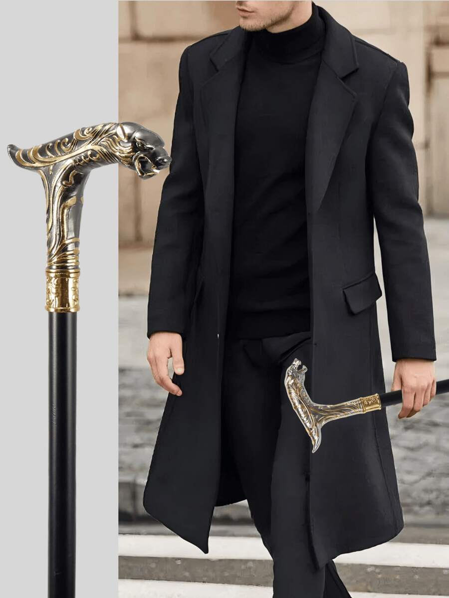1pc Multicolor Halloween Prop Striped Pattern Wolf Head Metal Movie Prop, Vintage Long Wizard Staff, Double-Section Rotating Detachable Old-Style Metal Rod, Fashionable Elegant British Gentleman Gift, Suitable For Daily Holiday Gifts, Halloween Cosplay Stage Performance Props, School Back-To-School Season Use