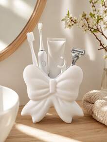 1pc/2pcs Ins Style Girl Big Bow Toothbrush Holder, Glossy Ribbon Design Bathroom Storage Organizer, Pink White Black 3 Colors, Cute Aesthetic Vanity Decor Gift - Multicolor - View 14