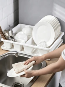 1 Stück multifunktionaler Kunststoff-Geschirrtrockner mit Abtropfschale & Utensilienhalter, großer Kapazität Arbeitsplatten-Geschirr-Organizer für Teller, Schüsseln, Besteck, platzsparender Küchen-Abtropfgestell - Zufällige Farbe - Übersicht 3