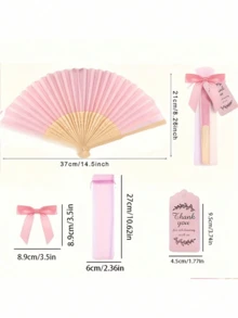 Juego de 40/20/4 piezas de abanico plegable de madera rosa con bolsa de regalo y tarjeta de agradecimiento, incluye bolsa de regalo y juego de tarjeta de agradecimiento, tarjeta de agradecimiento, abanico plegable de mano de bambú para novia, decoración de fiesta de despedida de soltera y boda, abanico plegable de mano de bambú para dama de honor, regalo para dama de honor y decoración de boda - Multicolor - Ver 2