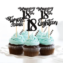 12pcs Creative Shiny Black 18th Birthday Sweet 16 30th Birthday Happy Birthday Cupcake Toppers Decorations 18th Anniversary Birthday Party Decor - Multicolor - View 5