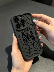 Black Spider Web Pattern TPU Phone Case, Shockproof Flexible Protective Cover, Cool Spider Design Precise Camera Cutout Slim Anti-Scratch Cell Phone Shell Compatible For IPhone 12/13/14/15/16 Pro Max - Black - View 4
