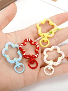 10/6pcs Flower-Shaped Spring Clasps, Colorful Enamel Metal Keyring Clips With Open Rings, DIY Jewelry Accessories For Bag Charms - Multicolor - View 6