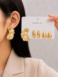 18pcs Gold Fashion Women's Earring Set, Including Left And Right Ear Flowers, Five-Petal Flowers, Water Drop Shape, Heart Shape And Small C-Shape Designs, Fashionable And Elegant Style, Suitable For Daily Wear, Gatherings And Parties. Perfect Gift For Girlfriend, Mother. - Gold - View 9