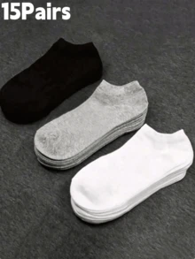 15/10/5/3/1 Pairs Men's Simple Solid Color Low-Cut Moisture-Wicking Breathable Invisible Socks Suitable For All Seasons - Multicolor - View 19