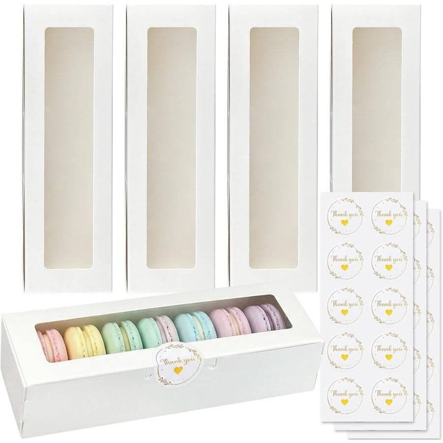 10/12/16/20/30pcs/Set Macaron Packaging Boxes With Window, Printed With "Thank You" Logo, Easy Seal Packaging Boxes, 7.3x2x2 Macaron Packaging Containers, Can Hold Multiple Small Gifts As Presents