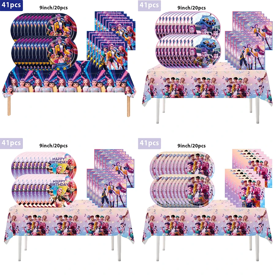 41pcs K-POP Girl Group Theme Party Set, Suitable For 10 People, Disposable Birthday Party Tableware, Including Plates, Cups And Napkins. Holiday Decoration Supplies, Suitable For Camping, Picnic, Backyard BBQ And Party Decoration, Also Ideal Decoration For Halloween, Christmas And Party, And A Great Surprise Gift For Fans. - Multicolor - View 1