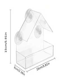 House Shaped Clear Acrylic Window Bird Feeder With Suction Cups, Weatherproof Spill Resistant Wild Bird Feeding Tray, Easy Clean Transparent View Design For Outdoor Patio Garden, Ideal For Bluebirds Canaries Sparrows Watching - one-size - View 3