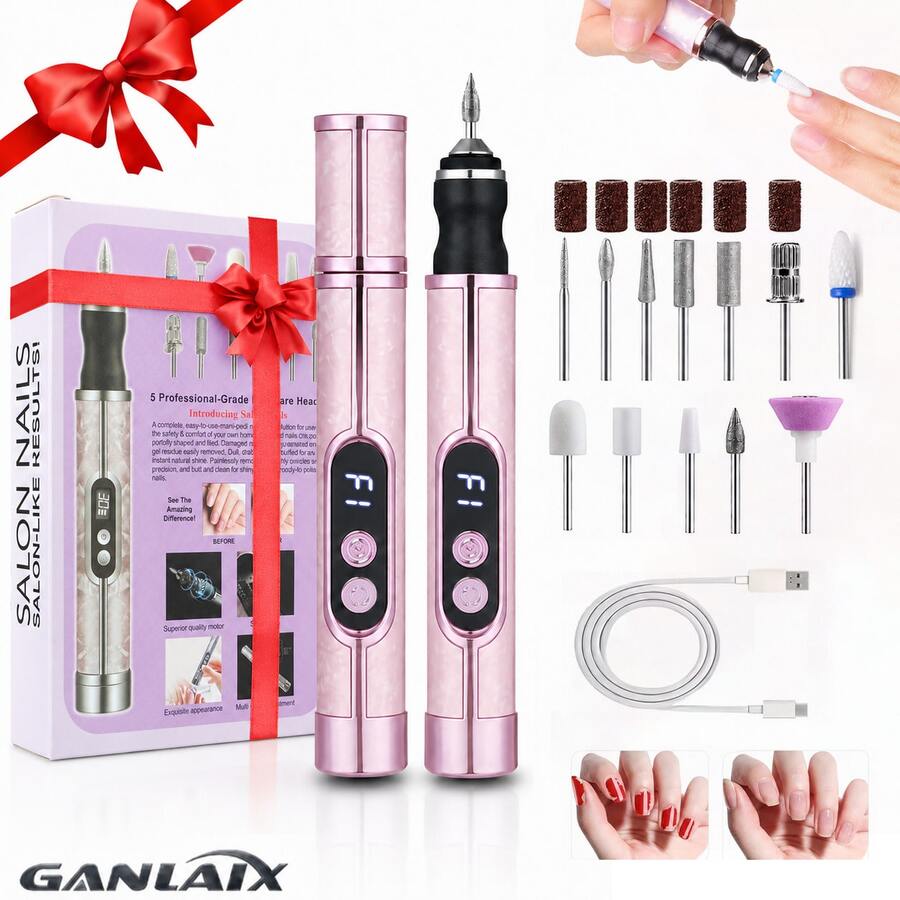 GANLAIX电动指甲打磨机,配备12个打磨头,多功能指甲钻,USB充电 - 适用于厚指甲,180mAh锂电池持久耐用,专业多速电动指甲锉,指甲抛光,修型工具,专业美甲工具,女士佳礼,品质优良,价格合理。 - 彩色 - 查看 1