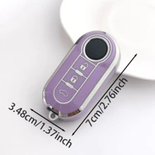 Suitable For Fiat 500/Panda/Punto/Panda 3-Button Car Key Cover, Luxury Electroplated Full Coverage Anti-Scratch Anti-Drop TPU Protective Shell, Unisex Fashion Button Style Key Fob Accessory, Car Key, Auto Accessory, Key Cover - Fiat - View 7