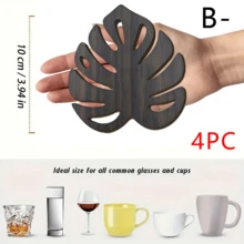 4pcs/Set Monstera Leaf Wood Coasters, Heat-Insulating And Non-Slip To Protect Tabletops, Home, Kitchen, And Dining Table Decorations, Bohemian Style Drink Mats. - Multicolor - View 13