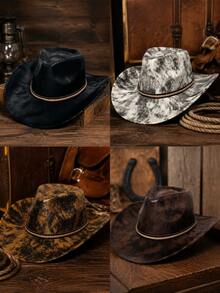 4 Styles Women's & Men's Unique Fashion Leopard Print Cowhide Brim Vintage Windproof Rope Wide Brim Hat, American Western Cowboy Hat Style, Men's Hat, Women's Cowboy Hat, Beach Essential, Women's Headwear Hat Camouflage Army, Women's Beach Hat V, Suitable For Daily Wear, Parties, Western Theme Events, Gatherings, Role Play, Graduation Ceremonies, Masquerade Balls, Festivals, Birthday Celebrations, Concerts And More - Multiple Styles - View 3