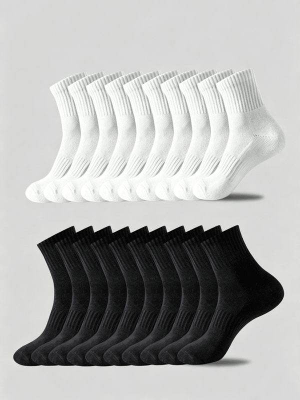 1/5/10/15/20 Pairs Men's Casual Mid-Calf Socks, Black & White Winter Socks, Soft & Comfortable, Suitable For Sports & Daily Wear | Back To School