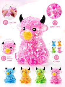 1pc Colorful Glitter Highland Cow Squishy Toy, Cute Malt Cow Squeeze Stress Relief Toy, Soft Slow Rebound Desktop Toy, Suitable For Children, Teenagers, Adults, Party Favors, Gift Bag Fillers, Classroom Prizes, Birthday Gifts - Multicolor - View 5