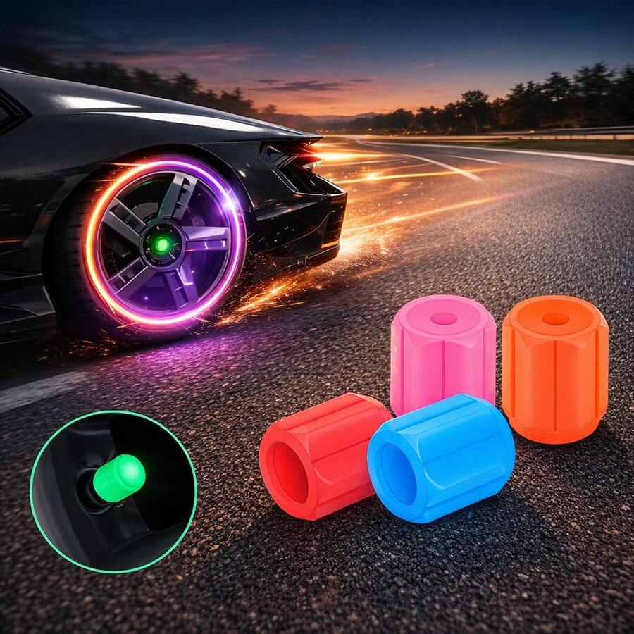 4pcs Valve Stem Caps, Enhance Visibility In Low Light Environments, Durable And Reusable, Lightweight And Portable, Effectively Improve Night Driving Safety, Stylish And Unique Car Accessories, Suitable For All Car Models