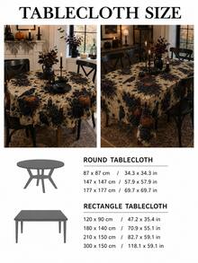 1pc Antique Beige Raven Candle Halloween Tablecloth, Dark Gothic Polyester Round Table Cover With Pumpkins, Black Roses, Moons, Spiderwebs And Dripping Candle Print For Dining Room, Kitchen, Haunted Party And Autumn Home Decor - A - View 3