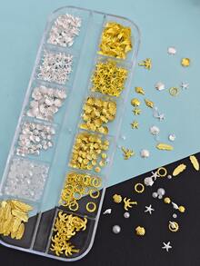 12 Grids 3D Ocean-Inspired Nail Art Charms Set (Alloy Shell, Abalone, Seahorse, Starfish, Conch, Faux Pearl & Caviar Beads), Multi-Style Rhinestone Nail Decorations For DIY Manicure - Multicolor - View 4
