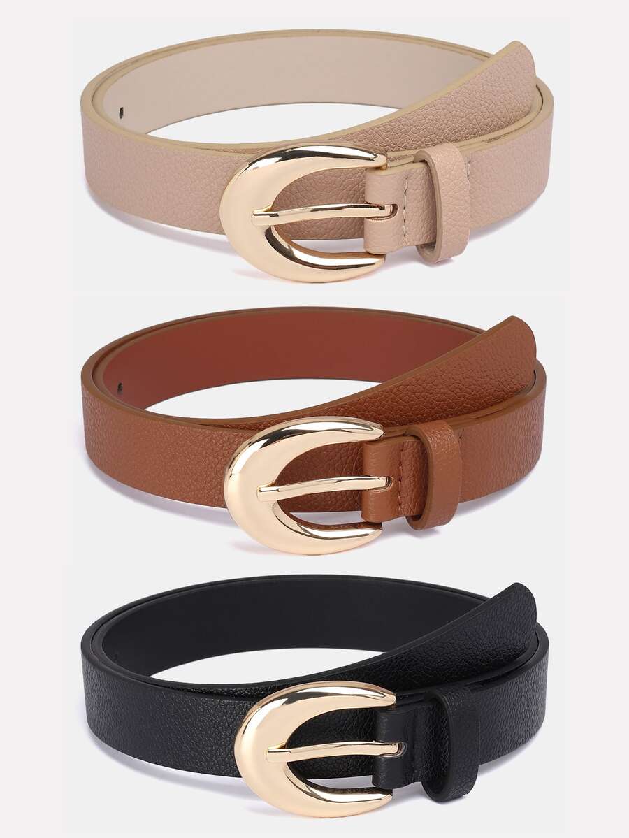 1pc/3pcs Solid Color Casual PU(Polyurethane) Women's Belt Suitable For Daily Use - A - View 1