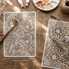 Vintage Lace Floral Butterfly Reusable Stencil, Exquisite Peony Rose Scroll Vine Floral Pattern Painting Template, Plastic Romantic Art Handmade Painting Stencil, Suitable For Wall, Fabric, Canvas DIY Home Decor And Aesthetic Decoration Projects - Vintage Lace - View 13