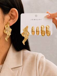 18pcs Gold Fashion Women's Earring Set, Including Left And Right Ear Flowers, Five-Petal Flowers, Water Drop Shape, Heart Shape And Small C-Shape Designs, Fashionable And Elegant Style, Suitable For Daily Wear, Gatherings And Parties. Perfect Gift For Girlfriend, Mother. - Gold - View 4