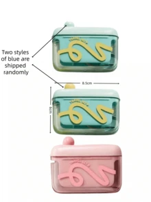 1pc Automatic Floss Dispenser Box, Unisex, Macaron Blue & Yellow Contrast/Pink Wave Print, Transparent Visible Thickened Hard Shell, With Rounded Press-Button Detail Design, One-Click Press To Automatically Pop Out Floss Picks, Clean And Hygienic Without Getting Hands Dirty; Compact Mini Pocket Size, Lightweight And Portable Without Taking Up Space - View 8